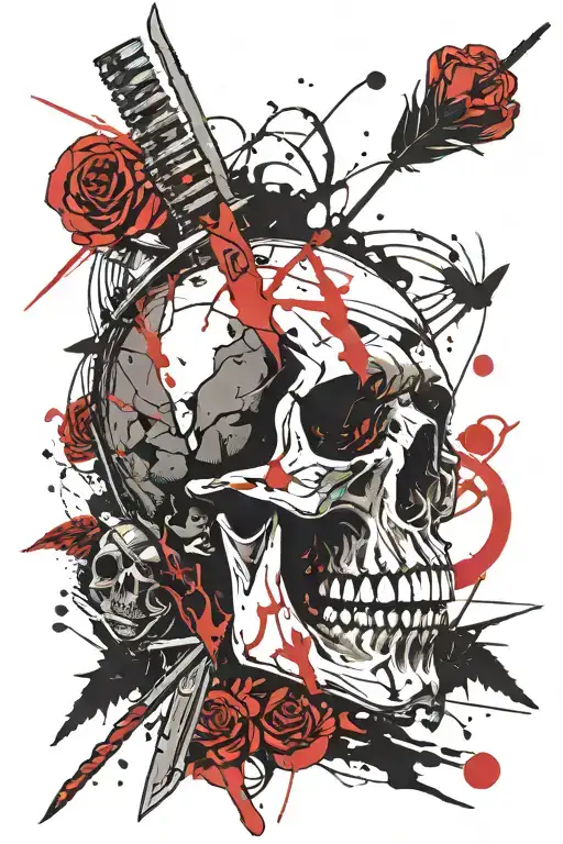 skull and daggers stuck tattoo design idea