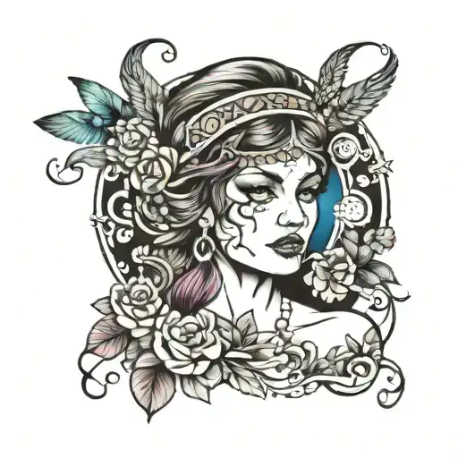gypsy space surrounded tattoo design idea