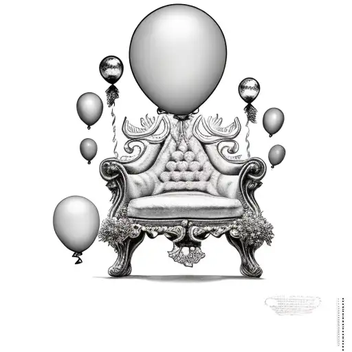 a king's throne pulled up by balloons tattoo design idea