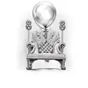 a king's throne pulled up by balloons tattoo design idea