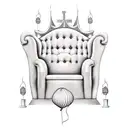 a king's throne pulled up by balloons tattoo design idea