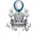 a king's throne pulled up by balloons tattoo design idea