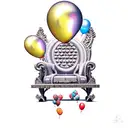 a king's throne pulled up by balloons tattoo design idea