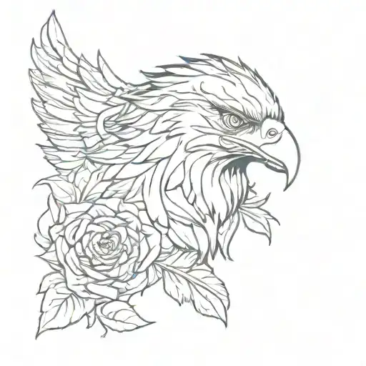 eagle rose and fire  tattoo design idea