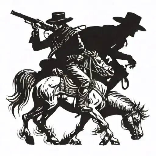 Wild West Skelton couple riding a horse tattoo design idea