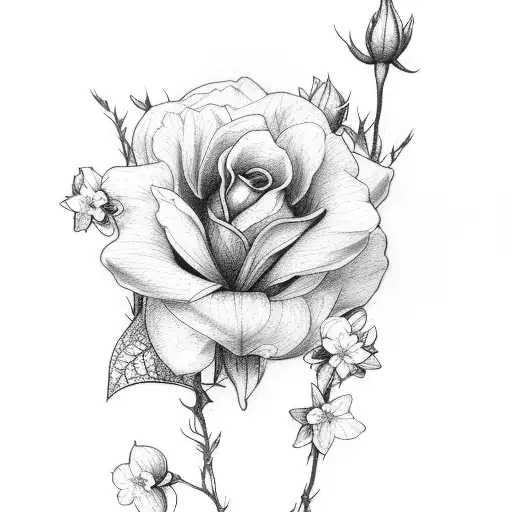 Violet, Primrose, honeysuckle, daffodil, rose, cherry blossom tattoo design idea