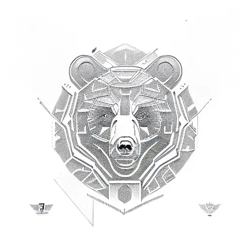 world famous tattoo of a geometric Bear, stencil, tradicional tattoo design idea