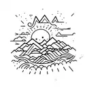 a mountain by the ocean, with the sun on the horizon tattoo design idea