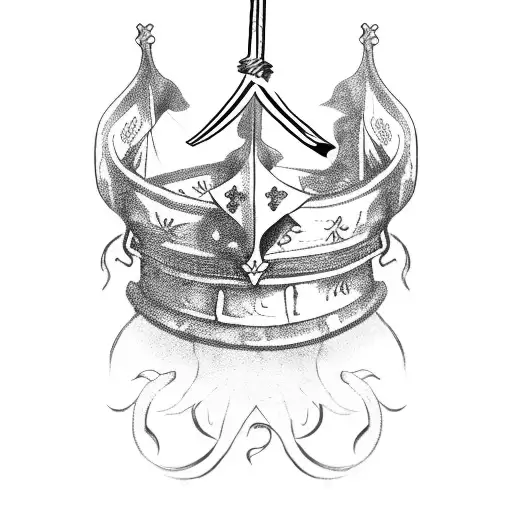 Medieval Longsword with caesar crown, decorated with blood and vine tattoo design idea