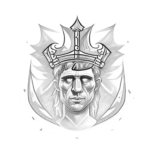 Incorporate a sword into a detailed Caesar's Crown design tattoo design idea