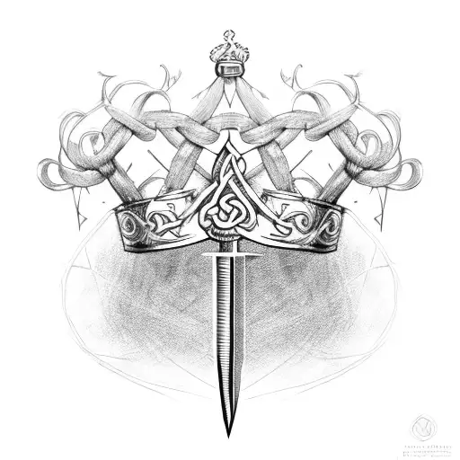 Design a sword intertwined with Caesar's Crown vines tattoo design idea
