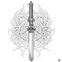 Design a sword intertwined with Caesar's Crown vines tattoo design idea