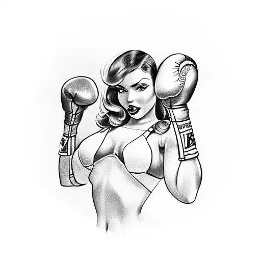 full body boudoir pin up girl with boxing gloves tattoo design idea