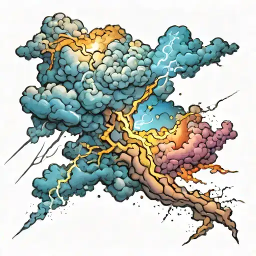 lightning cloud spraying vibrant colors tattoo design idea