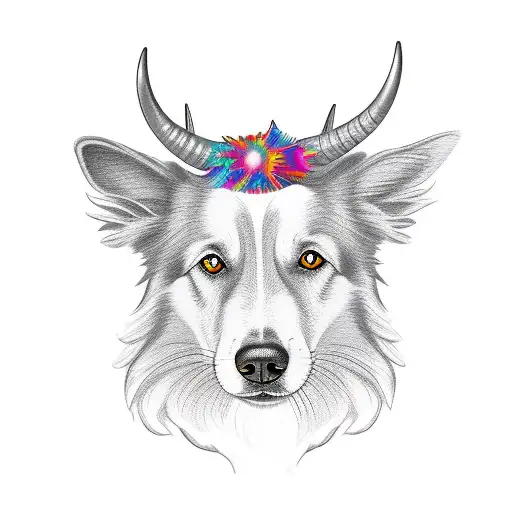 Black border collie, Horns tattoo design idea