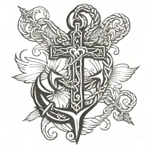 anchor, cross, and heart tattoo with saint christopher tattoo design idea