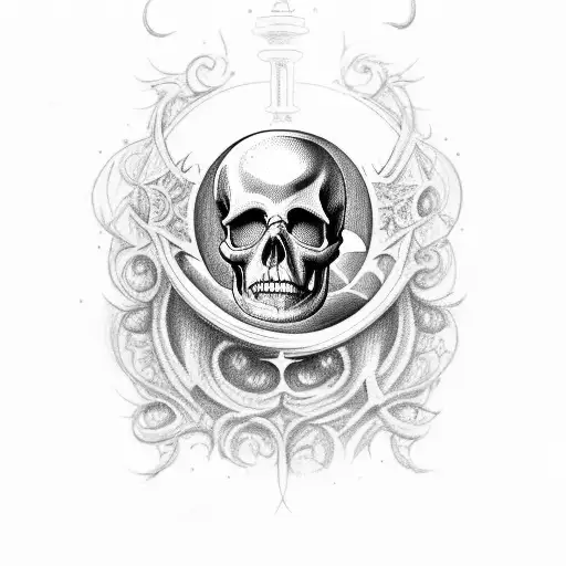 it says carpe at the top, at the bottom of the calf, diem, then there is an hourglass with a human face and a skull that tattoo design idea