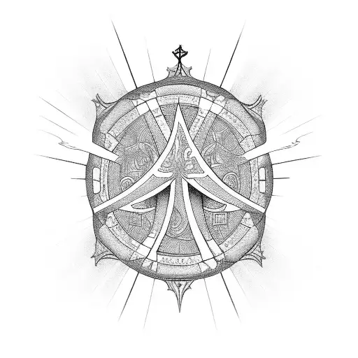 A blackwork tattoo of a church window with heavenly rays shining through tattoo design idea