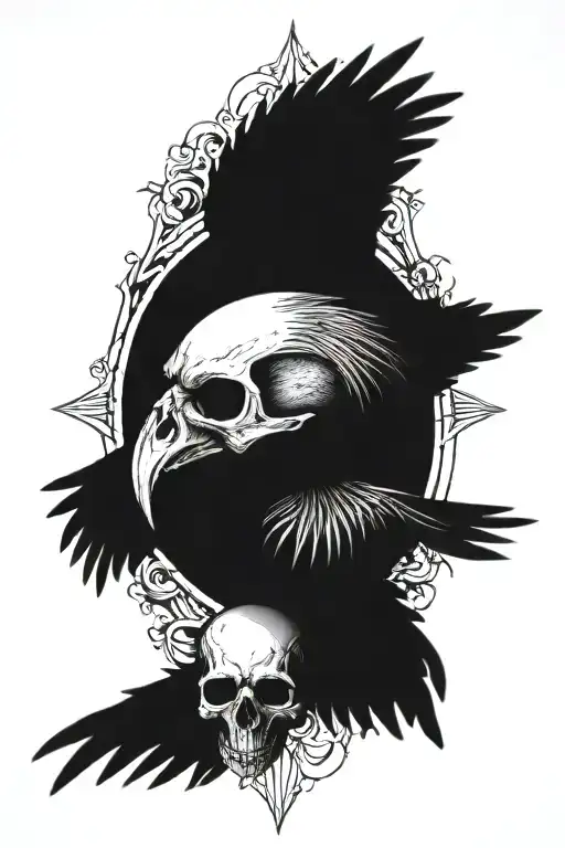 crow skull inside wind rose  tattoo design idea