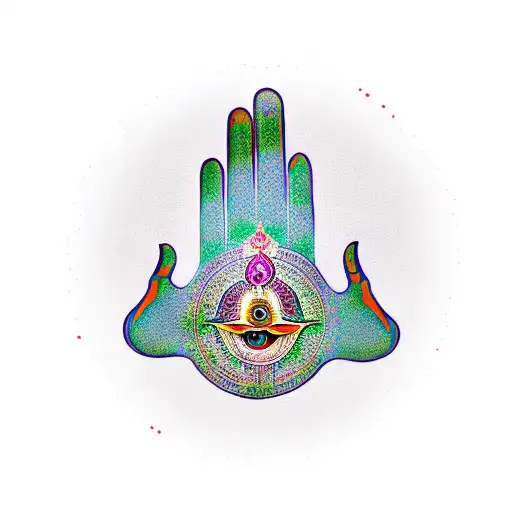Hamsa hand with eye of horus in middle finger and Ganesh in the palm  tattoo design idea