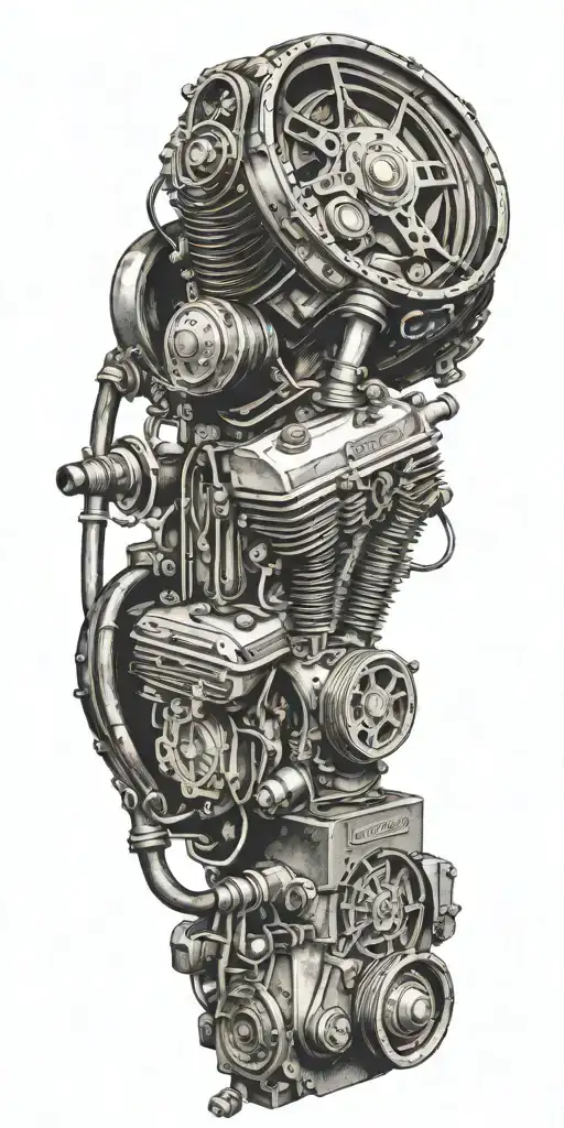old car engine intertwined with a country and western guitar and text with beautiful crazy  tattoo design idea
