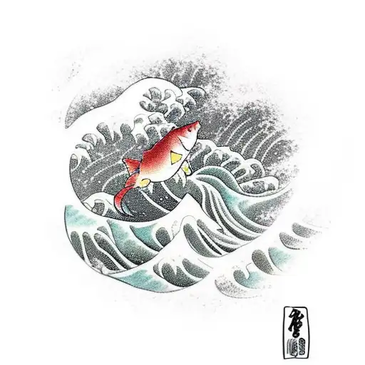 carp, kitsune and waves like the "great wave of kanagawa" tattoo design idea