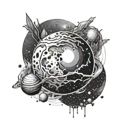 a planet tidally disrupted and destroyed and being sucked into a blach hole  tattoo design idea