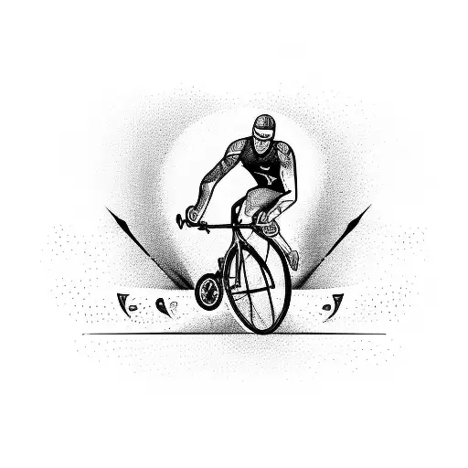 A dynamic illustration of a triathlon athlete swimming, biking, and running, with each sport represented by a different symbol or icon tattoo design idea