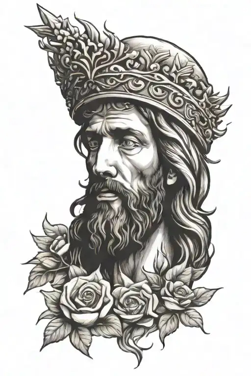 Jesus Christ with thorn crown with Joshua 1:9 bible verse tattoo design idea