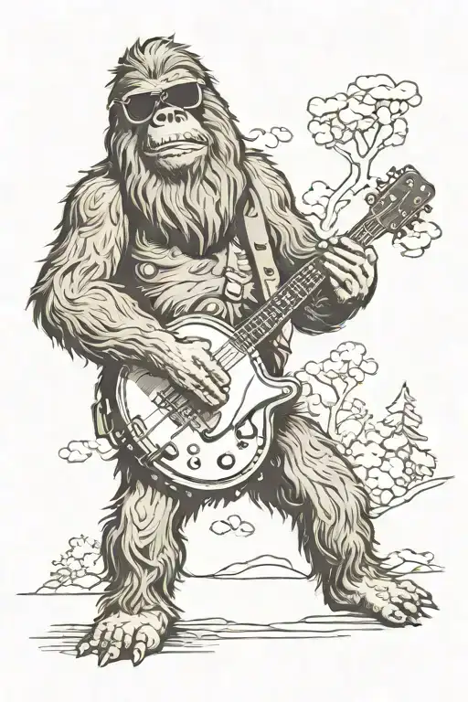 bigfoot playing banjo wearing sunglasses tattoo design idea