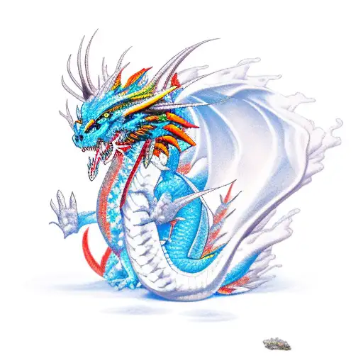 a phœnix fighting ice dragon with japan flower tattoo design idea