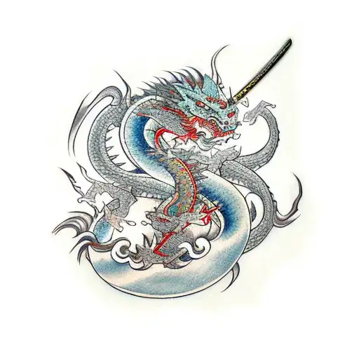 Dragon samurai katana tattoo design idea