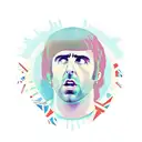 A portrait of Liam Gallagher belting out his famous lyrics 'Live forever' in a bold font, with a Union Jack background tattoo design idea
