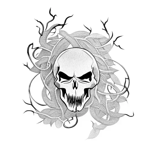 ghostface with vines and skulls tattoo design idea