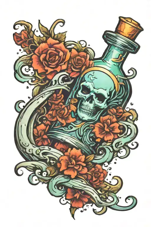 aqua tafana poison bottle floating tattoo design idea