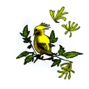 yellow bird, wormwood, asphodel tattoo design idea