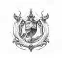 castelo medieval com céu de nuvens carregadas e lua cheia, morcegos um fosso onde habita um dragão aquático  tattoo design idea