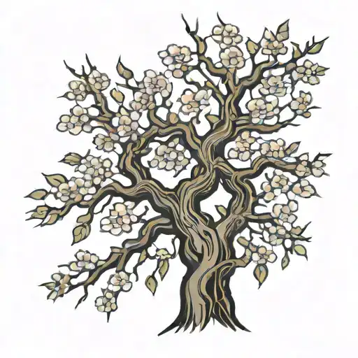 lightning bolts morphing into branches of cherry blossom tree tattoo design idea