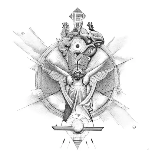 A stylized representation of Icarus and Daedalus in a dotwork style tattoo design idea