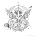 An intricate tattoo of Dedalus and Icarus flying towards the sun tattoo design idea