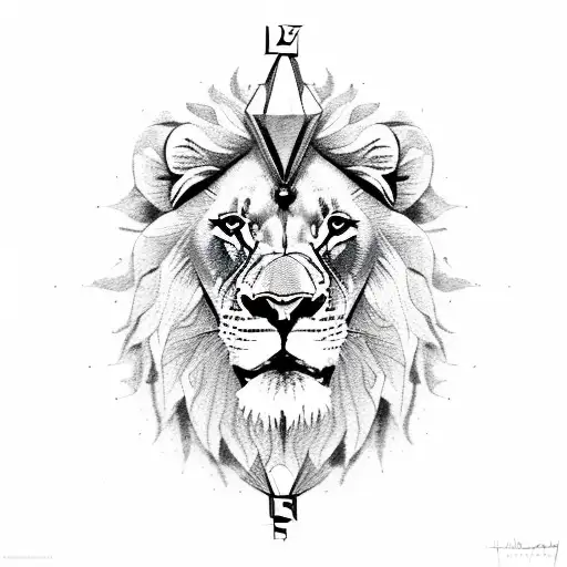 lion with compass tattoo design idea