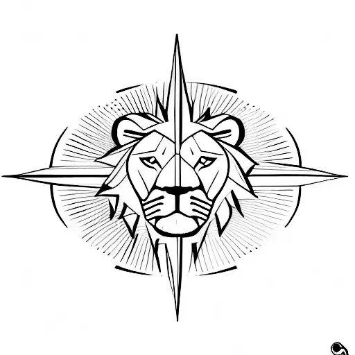 lion with compass tattoo design idea