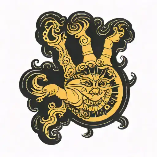Hand grabbing sun, on top of black clouds forming tattoo design idea