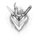 holographic heart with dagger through it tattoo design idea