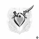 holographic heart with dagger through it tattoo design idea