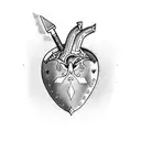 holographic heart with dagger through it tattoo design idea