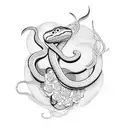 Snake with flowers and clock tattoo design idea