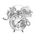 Snake with flowers and clock tattoo design idea