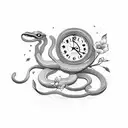 Snake with flowers and clock tattoo design idea