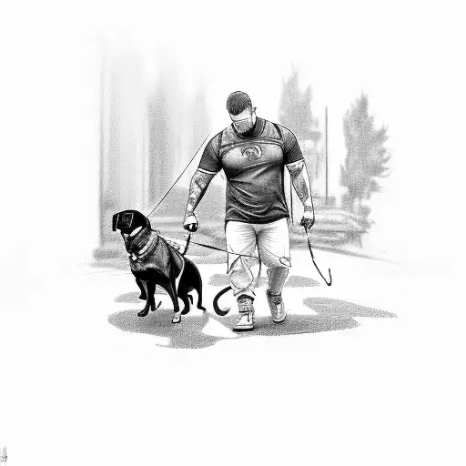 A sketch-style design featuring a father and son walking their Rottweiler next to a Saab car tattoo design idea